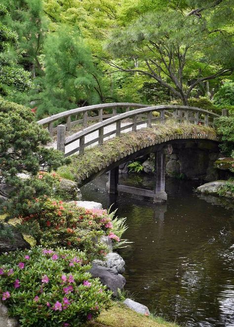 Palace Garden Aesthetic, Bridge In Garden, Bridges Aesthetic, Japanese Garden Aesthetic, Kyoto Imperial Palace, Japanese Park, Bridge Landscape, Japan Nature, Kyoto Garden