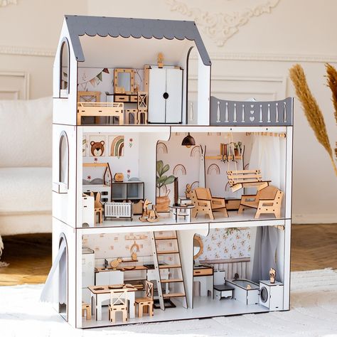 Introducing our exquisite Beige Dollhouse Miniatures, the perfect addition to your dollhouse furniture collection. These finely crafted pieces are designed to elevate your dollhouse décor and make it stand out as a unique masterpiece. Bunk Bed Shelf, Wood Playhouse, Girls Playhouse, Kids Room Accessories, Toy Shelves, Bed Shelves, Media Furniture, How To Dress A Bed, Dollhouse Kits