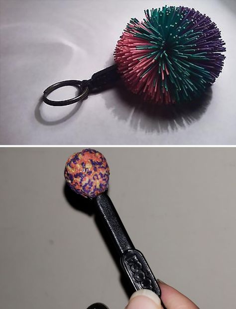 My Sister Has Kept The Same Koosh Ball Chain On Her Keys Since The Early 90s. What It Is Meant To Look Like vs. What It Actually Looks Like Now Koosh Ball, Biodegradable Cups, Red Telephone Box, Pompeii Ruins, Nothing Is Permanent, Furnace Filters, Old Boots, Telephone Box, Beware Of Dog