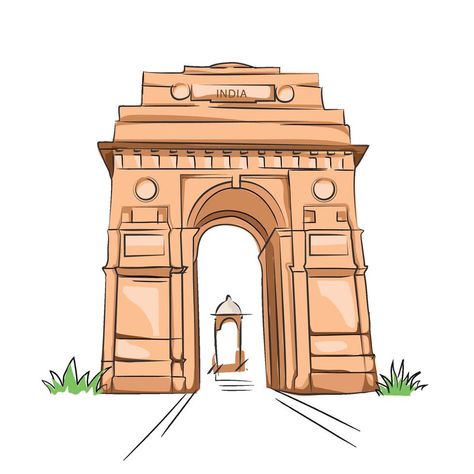 Ahmedabad City Illustration, India Gate Drawing, Delhi Illustration, Delhi Monuments, Gate Way, India Gate, City Illustration, Historical Monuments, Cityscape Photos