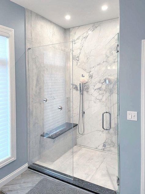 Modern Shower Ideas Master Bath, Bathroom Slabs Design, 24×48 Tiles Design, 24x48 Tile Bathroom, 24 X 48 Shower Tile, Ada Bathtub, Luxury Bathroom Tiles, Modern Bathroom Tile, Bathroom Shower Design