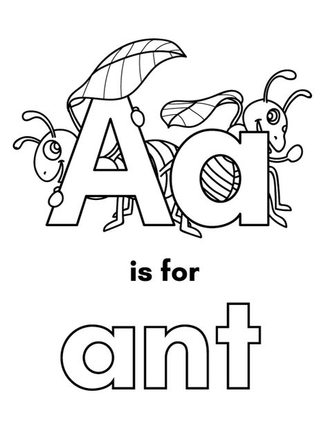 Free A is for Ant coloring page. Download it at https://museprintables.com/download/coloring-page/a-is-for-ant/ Ant Worksheet Preschool, Letter A Flashcards, A Is For, Ant Coloring Page, A For Ant, A Is For Ant, Free Printable Alphabet Worksheets, Letter A Coloring Pages, Bratz Coloring