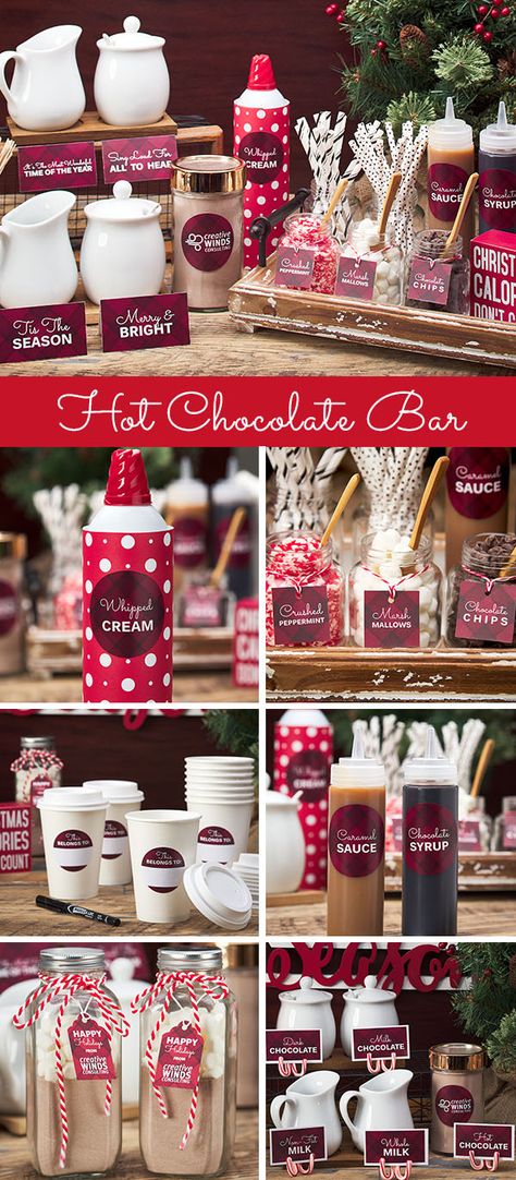 Customize a festive hot chocolate bar that everyone will love! Create tags, tent cards, labels, and more. Check out Avery.com for free templates and more ideas. Hot Chocolate Bar Party, Christmas Hot Chocolate Bar, Coco Bar, Hot Chocolate Party, Cocoa Party, Hot Chocolate Bar, Chocolate Party, Christmas Hot Chocolate, Hot Coco