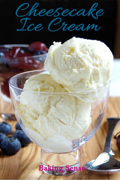 Cheesecake Ice Cream! Everyone loves cheesecake and everyone loves ice cream, so of course everyone will love Cheesecake Ice Cream. This super easy recipe tastes like a frozen New York Cheesecake! #easy #cuisinart #ice cream machine #best #homemade #from scratch #recipe #cream cheese Homemade Vanilla Ice Cream Recipe, Cheesecake Cream, Granitas, Coconut Dessert, Vanilla Ice Cream Recipe, Ice Cream Maker Recipes, Homemade Vanilla Ice Cream, Cheesecake Ice Cream, Brownie Desserts