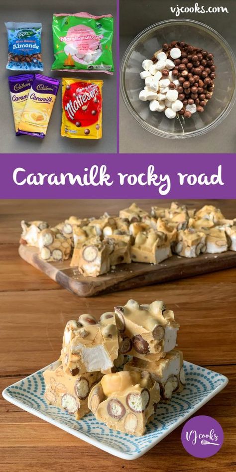 Caramilk rocky road - VJ Cooks Rocky Road Ideas, Caramilk Rocky Road, Caramilk Cake, Caramilk Recipes, Easy Rocky Road Recipe, Easy Sweet Treats, Christmas Sweet Recipes, 4 Ingredient Desserts, Vj Cooks