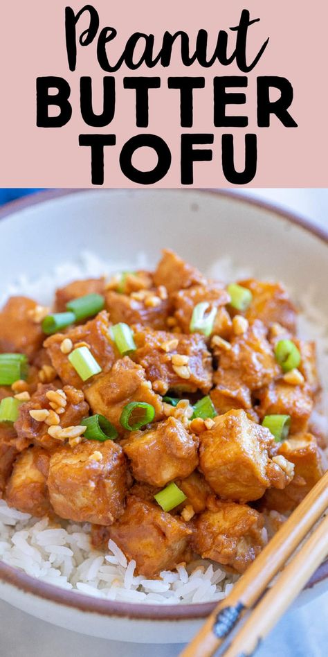 This Peanut Butter Tofu recipe is easy to make and has so much flavor! It's made with extra firm tofu and a delicious homemade peanut sauce. This peanut butter tofu is perfect for a quick and easy vegan dinner that the whole family will love! #tofurecipe #peanutbutter #peanutsauce #vegan #easydinner Baked Peanut Tofu, How To Cook Firm Tofu Recipes, Peanut Butter Tofu Curry, Tofu Recipes Peanut Sauce, Tofu In Peanut Sauce, Peanut Tofu Marinade, Peanut Butter Tofu Recipes, Vegan Tofu Sauce Recipes, Vegan Firm Tofu Recipes