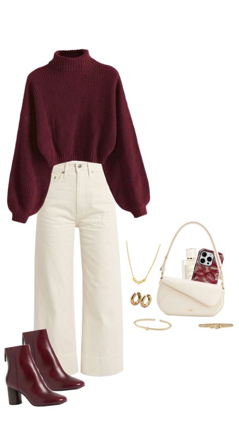 Cream Outfit, Maroon Outfit, White Aesthetic, Outfits Aesthetic, Capsule Wardrobe, Style Guides, What To Wear, Cream, Wardrobe