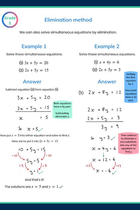 Two simple examples showing how to use elimination to solve simultaneous equations. Add this pin to your board to help revise it. 📚 📖 📕 #maths #gcse #gcsemaths #Secondarygcsemaths #exams #students #teacher #revision #gcserevision #mathematics #gaces #gaces2020 Gcse Maths Revision, Gcse Maths, Simultaneous Equations, Math Answers, Learning Mathematics, Math Tutorials, Maths Algebra, Math Notes, Gcse Math