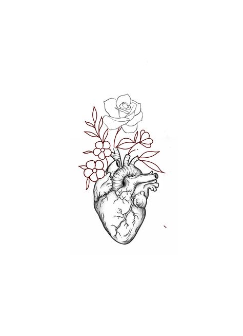 Anatomical Heart Flower Tattoo, Heart Vase Tattoo, Flower Brain Tattoos, Anatomical Heart Tattoo With Flowers, Heart And Brain Tattoo, Heart Flower Tattoo, Brain Tattoo, Tattoo 2024, Anatomical Heart Tattoo