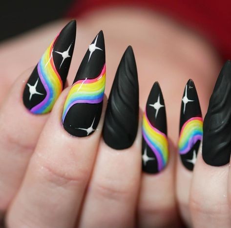 Black Pride Nails Designs, Goth Pride Nail, Pride Nails Black, Black Pride Nails, Bonnaroo Nails, Summer Goth Nails, Bi Pride Nails, Pride Nail Ideas, Nail Sunny