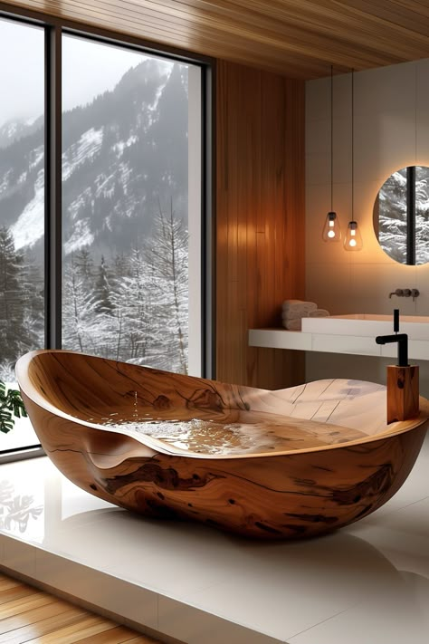 Japanese Inspired Bathroom, Country House Bathroom, Japanese Bathroom Design, Japanese Style Bathroom, Unique Wood Furniture, Wood Bathtub, Babington House, Japanese Bathroom, Wooden Bathtub