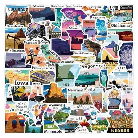 Amazon.com: 50Pcs United States Map Stickers,US States Map Stickers for Kids Teens,USA Map Stickers Vinyl Waterproof Decals for Water Bottles,Laptop,Scrapbooking,Journaling,Hydroflask : Handmade Products State Stickers, Usa Travel Map, Us State Map, Stickers For Water Bottles, Phone Decals, Graffiti Stickers, Waterproof Vinyl Stickers, Stickers For Kids, United States Map