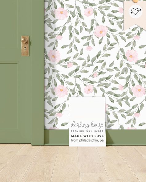 Botanical Mural, Wildflower Wallpaper, Cottagecore Wall Decor, Farmhouse Cottagecore, Sage Green Wallpaper, Wallpaper Watercolor, Property Design, Wallpaper Rolls, Pink Nursery