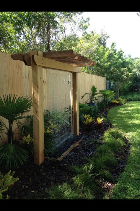 Custom built pergola with a rain curtain water feature. Backyard Structures, Fountain Ideas, Kolam Air, Fence Wood, Outdoor Water Features, Fountains Backyard, Garden Waterfall, Backyard Water Feature, Waterfalls Backyard