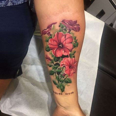 Petunia tattoo Impatiens Tattoo, Petunia Tattoos For Women, Petunia Tattoo Ideas, Petunia Flower Tattoo, Petunia Tattoo, Petunia Flower, Orchid Tattoo, Arm Sleeve Tattoos For Women, Flower Tattoo Meanings