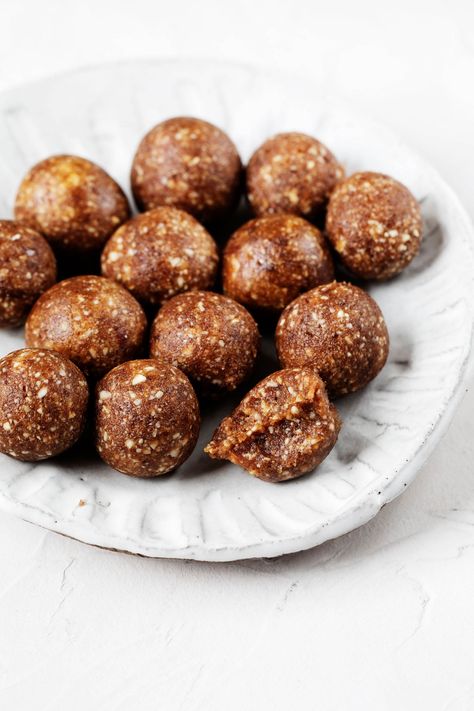 Chai Spice Energy Balls | The Full Helping Chai Energy Balls, Chai Desserts Healthy, Healthy Chai Muffins, Chai Oatmeal Energy Bites, Chai Spice Granola, Chai Spiced Muffins, Oatmeal Energy Bites, Types Of Snacks, Ayurvedic Recipes