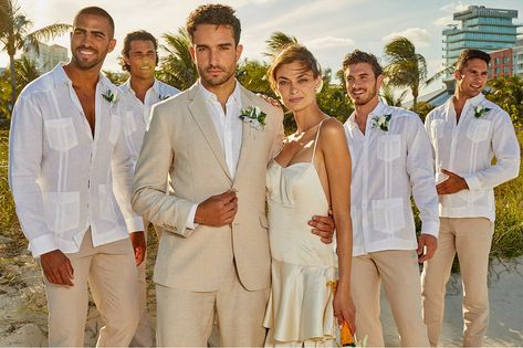 Guayabera Wedding Groom Attire, Groom Outfit Beach Wedding Linen Shirts, Cabo Wedding Groomsmen, Short Sleeve Groomsmen Beach, Beach Wedding Mens Attire, Guayabera Wedding Groomsmen, Guayabera Wedding Outfit, Beach Wedding Guayabera, Groomsmen Attire Beach Wedding