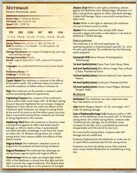 Mothman Dnd 5e, Mothman Dnd, Cryptid Hunter, Wild Beyond The Witchlight, Beyond The Witchlight, Dnd Idea, Npc Dnd, Homebrew Monsters, Dnd Stats