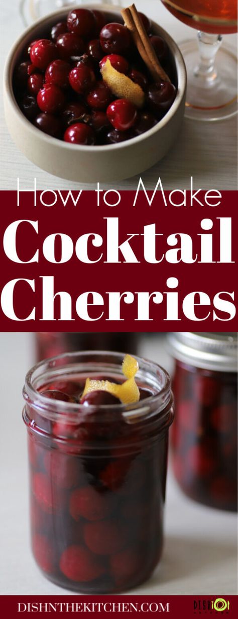 Homemade Cocktail Cherries are a delightful and easy-to-make treat. Use them for garnishing cocktails, serve them on ice cream sundaes or bake them into a cake. They also make a great gift for cocktail loving friends and family. #cocktailcherries #cherries #sourcherries #LuxardoCherries #preserving Homemade Cocktail Cherries, Cocktail Cherry Recipe, Diy Cocktail Cherries, Cocktail Cherries Recipe, Boozy Cherries, Cocktail Cherries, Cocktail Garnishes, Ice Cream Sundaes, Cherry Cocktail