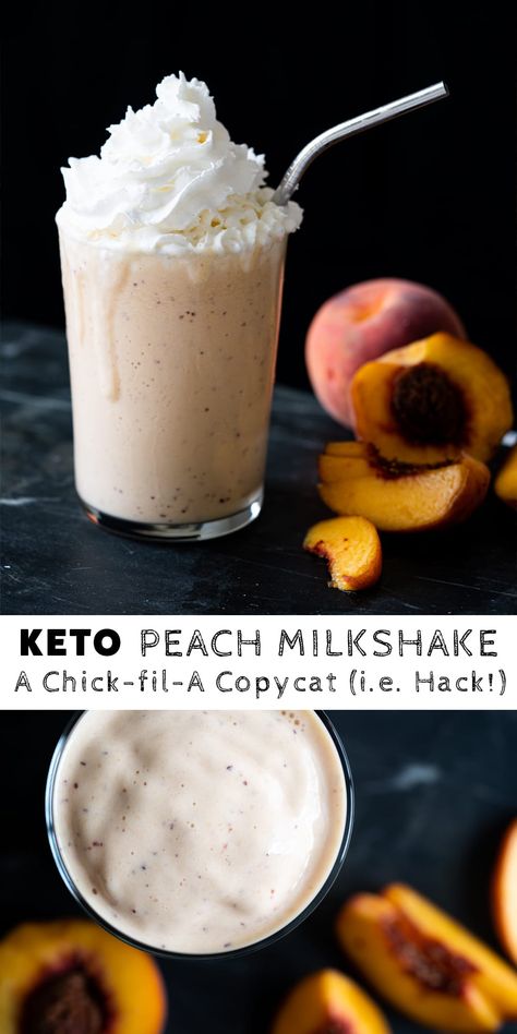 Keto Peach Smoothie, Low Carb Milkshake, Peach Keto Dessert, Low Carb Peach Recipes, Keto Peach Recipes, Keto Fruit Smoothie, Keto Milkshake Recipe, Keto Popsicles, Lazy Keto Meals