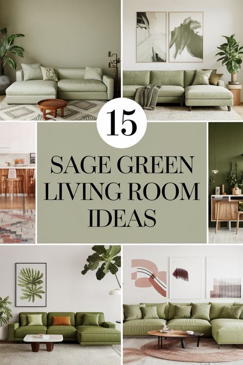 Collage of sage green living room designs with modern furniture and decor. Sage Chairs Living Room, Light Green And Gray Living Room, Forest Green And Beige Living Room, Pale Sage Green Living Room, Seafoam Green Living Room Decor, Green Accent Living Room Ideas, Sage Cream Living Room, Green And Cream Living Room Ideas, Light Green Walls Living Room Decor