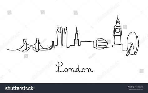 London City Skyline, City Drawings, Avenger Artwork, London Tattoo, Object Design, City Drawing, London Skyline, Minimalistic Style, 3d Object