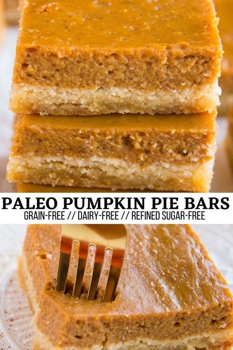 Sweet Potato Pie Bars, Paleo Pumpkin Cheesecake, Healthy Pumpkin Pie Bars, Paleo Pumpkin Pie Bars, Paleo Pumpkin Bars, Pumpkin Pie Bars Recipe, Almond Flour Crust, Keto Brunch, Paleo Pumpkin Pie