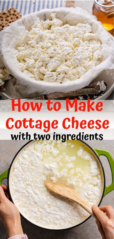 This easy recipe is about how to make cottage cheese at home with two healthy ingredients - milk and buttermilk. How To Make Homemade Cottage Cheese, Cottage Cheese Diy How To Make, Homemade Cottage Cheese Recipes How To Make, How To Make Your Own Cottage Cheese, Making Cheese At Home Simple, Making Cottage Cheese, Dairy Free Cottage Cheese Recipe, Cheesemaking At Home, Goat Milk Cottage Cheese