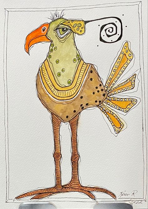 Silly Bird Art, Whimsical Birds Drawing, Whimsical Animal Drawings, Whimsical Animal Art, Whimsical Art Animals, Funky Birds, Whimsical Bird Art, Whimsical Art Drawings, Deb Weiers