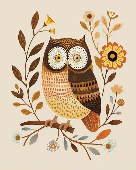 Download free HD stock image of Ai Generated Owl Cute Owl Illustration, Owl Folk Art, Fall Owl, Modern Folk Art, Fall Art Projects, Nz Art, Owl Illustration, Owl Cartoon, Bird Motif