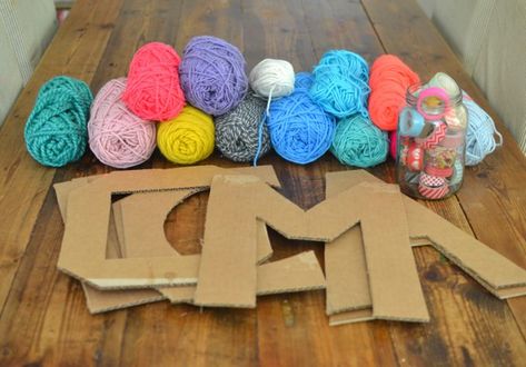 Day 20 – Yarn Wrapped Cardboard Letters {100 Days of Summer Fun}  #247moms  #iama247mom #momminitdaily #momlife #momcoach #motherhood Yarn Wrapped Letters, Yarn Letters, Cardboard Letters, Art Camp, Craft Club, Crafts For Kids To Make, Art Party, Dollar Store Crafts, Crafts For Teens