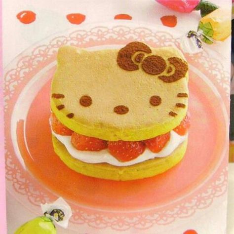 Hello kitty cake Hello Kitty Pancake, Fry Egg, Strawberries, Pancakes, Egg, Hello Kitty, Kitty