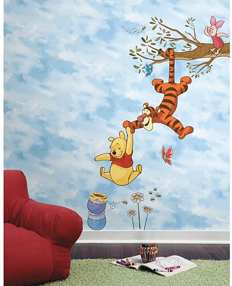 Winnie The Pooh Painting, Pooh Painting, Boys Bedroom Wallpaper, Boys Bedroom Paint, Wall Appliques, Baby Playroom, Diy Wall Decals, Wall Art Diy Paint, Wallpaper For Wall