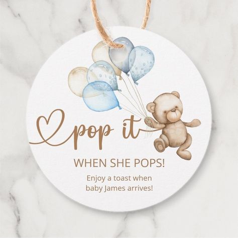 Pop It When She Pops Teddy Bear Baby Shower Favor Tags  Zazzle Pop It When She Pops, Teddy Bear Baby Shower, Baby Shower Favor, Favor Packaging, Baby Bear Baby Shower, Baby Shower Invitations For Boys, Baby Shower Invites For Girl, Pop It, Girl Baby Shower