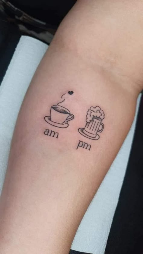 Alcohol Tattoo Ideas, Beer Tattoo Ideas, Coffee Tattoo Ideas, Beer Tattoo, Tato 3d, Beer Tattoos, Tattoo Cafe, Matching Friend Tattoos, Saved Tattoo