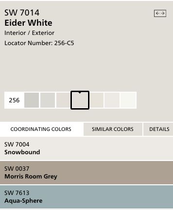 Potential color scheme for living room/downstairs  Sherwin-William Elder White SW7014 Coordinating Colors Eider White Complimentary Colors, Sw Elder White, Elder White Sherwin Williams Living Room, Elder White Sherwin Williams Exterior, Eider White Sherwin Williams Coordinating Colors, Elder White Sherwin Williams, Sherwin Williams Eider White Complimentary Colors, Sherwin Williams Elder White, Sherwin Williams Pure White Complimentary Colors