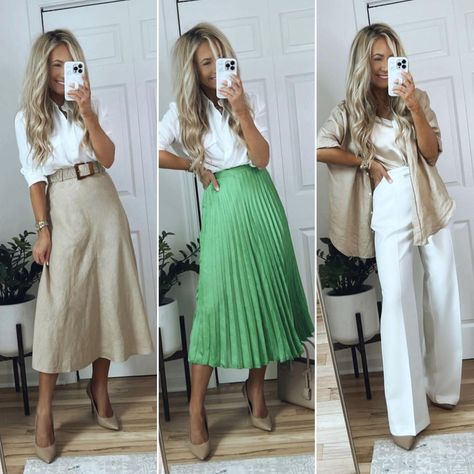 Workwear and Classic Outfits 💗 on Instagram: “1, 2, or 3?! Which work outfit is your favorite?!🤔 All outfits are from Zara, codes are below!⬇️ ▫️ Beige linen midi skirt - 4387/063 ▫️…” Beige Linen Skirt Outfit, Beige Midi Skirt Outfit, Zara Codes, Linen Skirt Outfit, Beige Skirt Outfit, Beige Midi Skirt, Business Wardrobe, Linen Midi Skirt, Outfit Zara