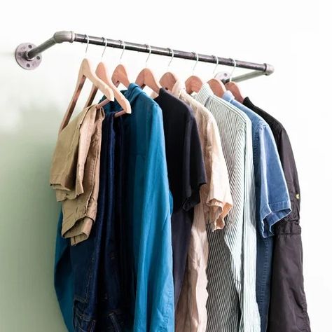 Boutique Retail Displays | Wayfair Industrial Pipe Clothing Rack, Wall Mounted Clothing Rack, Teenager Bedroom Boy, Diy Clothes Rack, Metal Clothes Rack, Pipe Decor, Closet Renovation, Retail Displays, Coat Closet