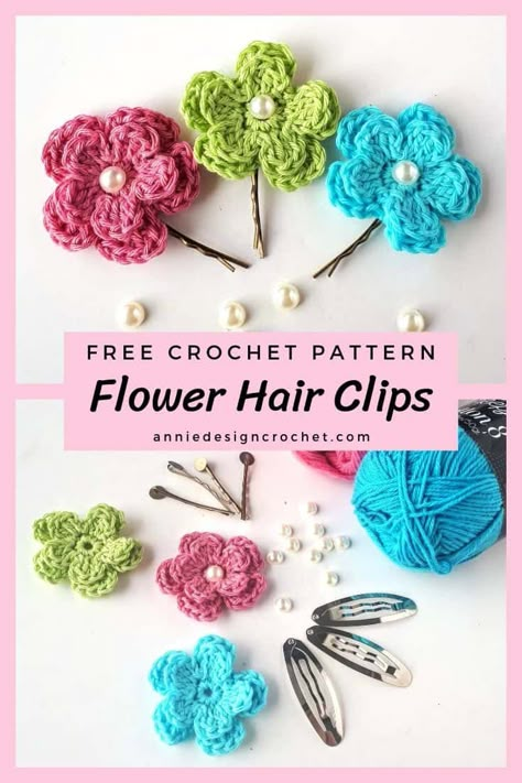 Crochet Hairband, Crochet Hair Clips, Crochet Flowers Easy, Pretty Crochet, Crochet Flowers Free Pattern, Design Crochet, Crochet Hair Accessories, Crochet Flower Tutorial, Hot Pad