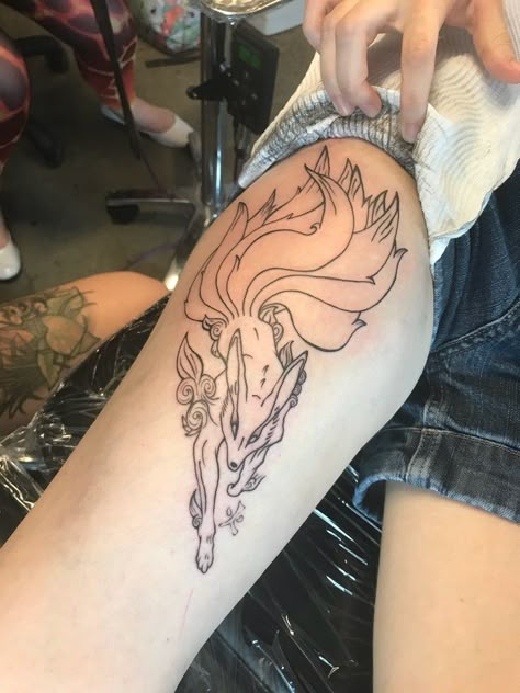 Nine Tailed Fox Tattoo, Tattoo Collage, Side Hip Tattoos, Fox Tattoo Design, Cool Tattoo Drawings, Girl Back Tattoos, Girl Arm Tattoos, Elements Tattoo, One Piece Tattoos