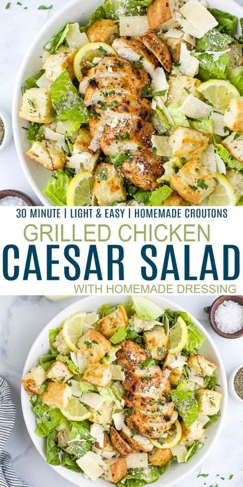 Salad With Homemade Dressing, Grilled Chicken Caesar, Chargrilled Chicken, Dressing Healthy, Grilled Chicken Caesar Salad, Homemade Caesar, Salad With Grilled Chicken, Plats Healthy, Easy Grilled Chicken