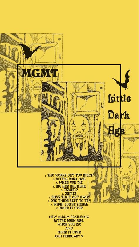 Yellow Music Poster, Little Dark Age Aesthetic, Mgmt Aesthetic, Edgy Posters, Little Dark Age, Aesthetic Lockscreens, Music Poster Design, Band Wallpapers, Music Album Covers