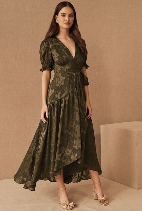 Fall Bridesmaids Dresses from BHLDN are here to give you the perfect colors on wedding day. Plus, they make great wedding guest dresses too! Emerald green, navy, gold and deep ruby, there's a stunning dress for every one of your girls! #gws #greenweddingshoes #bhldn #bridesmaids #dresses Bhldn Bridesmaid Dresses, Bhldn Bridesmaid, Fall Bridesmaids, Fall Bridesmaid Dresses, Ruffle Wrap Dress, Anthropologie Wedding, Olive Green Dresses, Play Dress, Unique Dresses