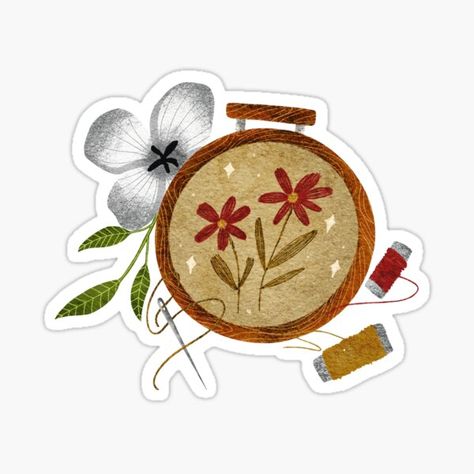 Vintage emdroidery Sticker White Flowers Illustration, Cafe Story, Sewing Planner, Embroidery Stickers, Lover Sticker, Stickers Journal, Esoteric Art, Flowers Illustration, Floral Stickers