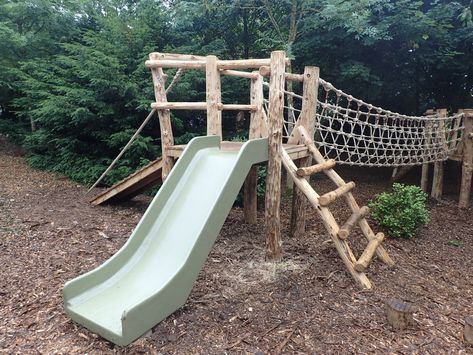 Traditional Wooden Play Equipment & Apparatus | Flights of Fantasy Natural Forest Playground, Rustic Playground Ideas, Forest Playground Diy, Diy Wooden Playground, Forest Gazebo, Diy Playground Ideas, Forest Gym, Ninja Playground, Rustic Playground