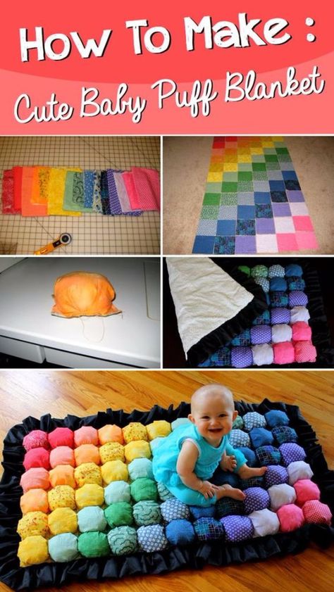 DIY Gifts for Babies - Super Cute Baby Puff Blanket - Best DIY Gift Ideas for Baby Boys and Girls - Creative Projects to Sew, Make and Sell, Gift Baskets, Diaper Cakes and Presents for Baby Showers and New Parents. Cool Christmas and Birthday Ideas #diy #babygifts #diygifts #baby Syprosjekter For Nybegynnere, Puff Blanket, Baby Puffs, Baby Gifts To Make, Bandeau Au Crochet, Diy Gifts To Make, Cute Diy Projects, Boy Diy, Diy Bebe