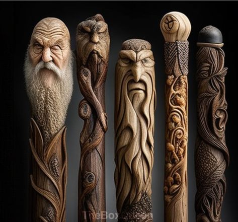 Unique Walking Sticks, Spirit Sticks, Wood Carving Art Sculpture, Handmade Walking Sticks, Wood Carving Faces, Hand Carved Walking Sticks, Wooden Walking Canes, Dremel Carving, Simple Wood Carving