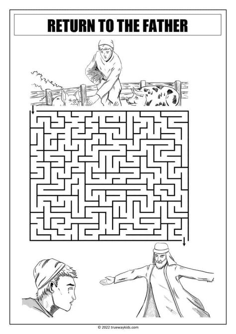 The Parable of the Prodigal Son is one of the most popular Bible stories for teens. This maze worksheet is a great way for them to review the story and learn more about its meaning. Help the son return to the father. The Parable Of The Prodigal Son, Parable Of The Prodigal Son Activities, Parable Of The Prodigal Son Craft, Prodigal Son Activities, The Prodigal Son Activities, Prodigal Son Activity, Prodigal Son Coloring Page, Prodigal Son Craft, Parable Of The Lost Son