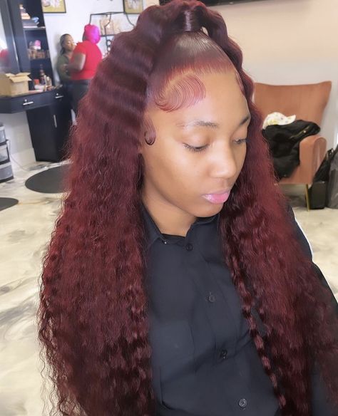 Burgundy Half Up Half Down Weave, Half Up Half Down Weave, Pretty Braid Styles, Hairstyle Slick, Red Lace Wig, Spoiled Girl, Burgundy Wig, 4a Natural Hair, 21 Bday