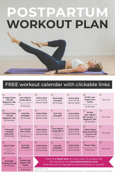 Start working out after baby with this free postpartum workout plan! 30 days of workouts designed specifically for new moms! Resistance Based Workouts, Postpartum Strength Training, Post Cesarean Workout Exercises, Low Impact Workout Plan, After Baby Workout, Postpartum Workout Plan, Workouts Strength, Effective Workout Plan, Postpartum Workouts